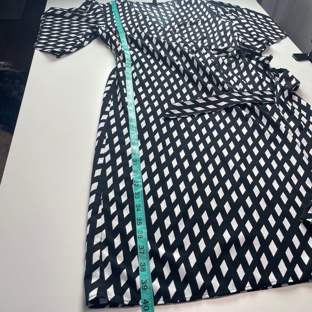 Banana Republic Black White Diamond Print Wrap Dress Short Sleeve 6 S/193043-00 - Picture 8 of 13